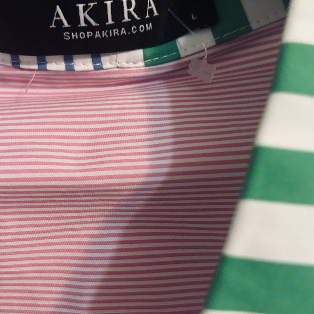 AKIRA Multi-Stripe Cropped Button-Up in Pink, Green, Blue - Picture 4 of 6
